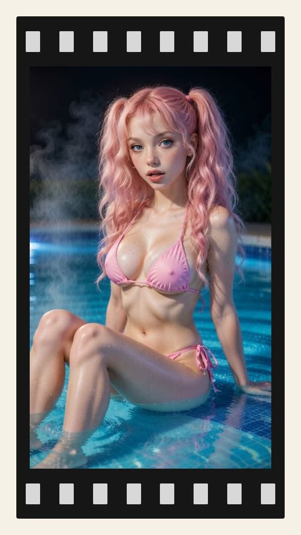 Young adult poolside bikini spread
