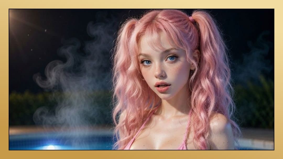 Poolside wet pink bikini banner