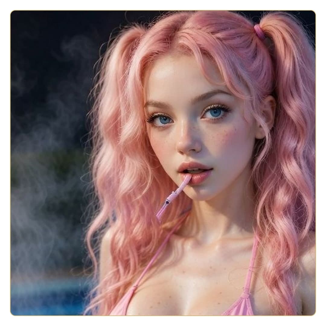 Curvy pink pigtails bikini close-up