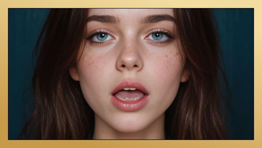Blue eyes brunette open mouth close-up
