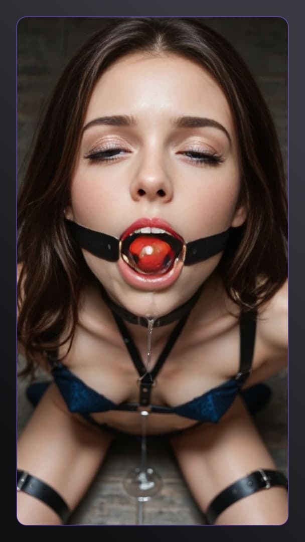 Ball gag drool on wooden floor