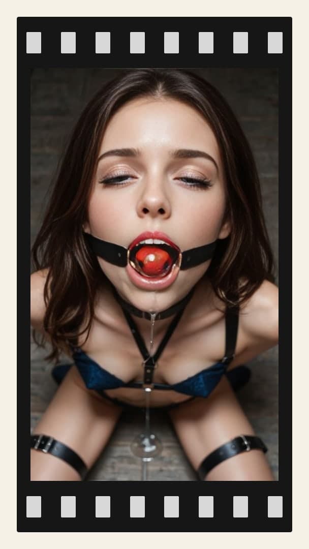 Ball gag drool into glass POV