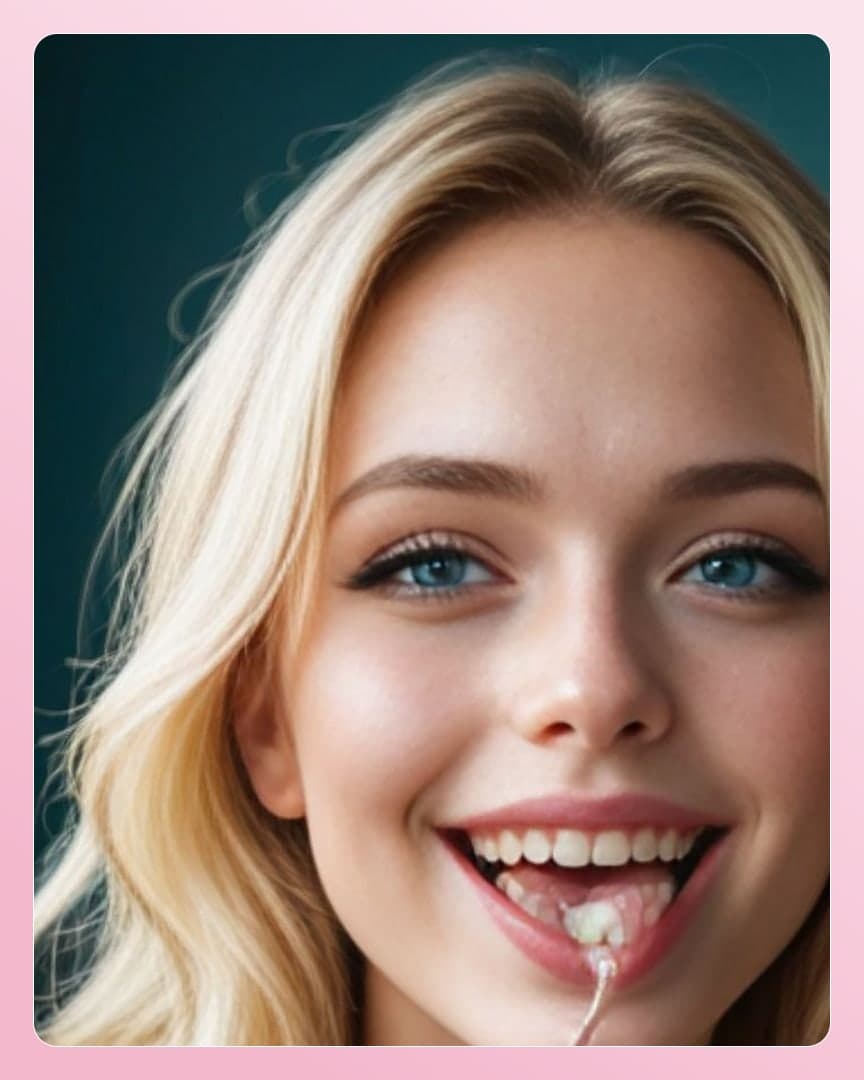 Blonde cum on chin close-up
