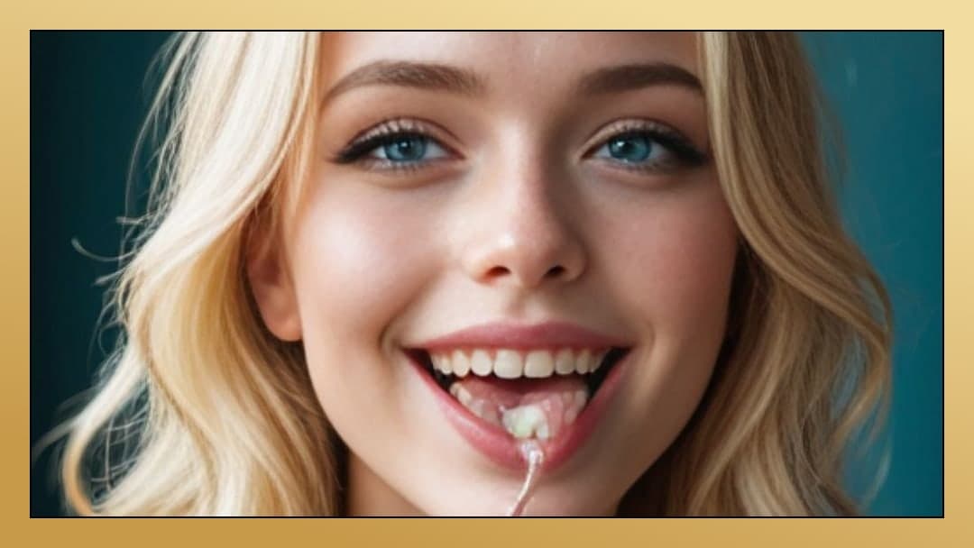 Cum dripping from blonde mouth