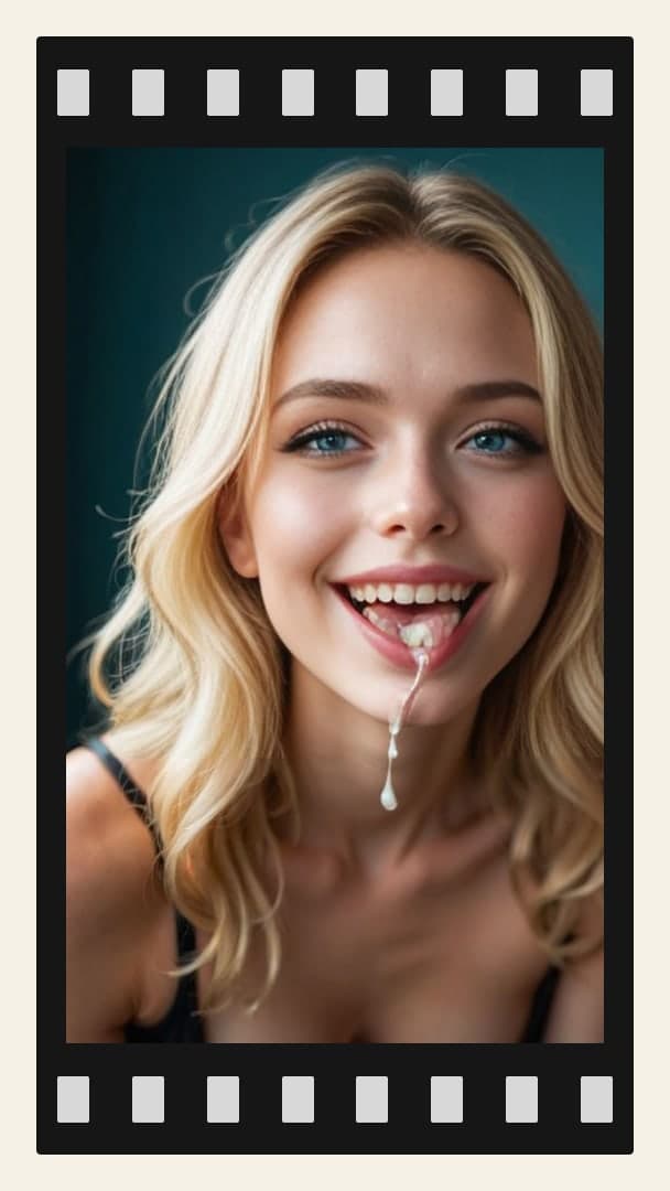 Cum on tongue close-up selfie