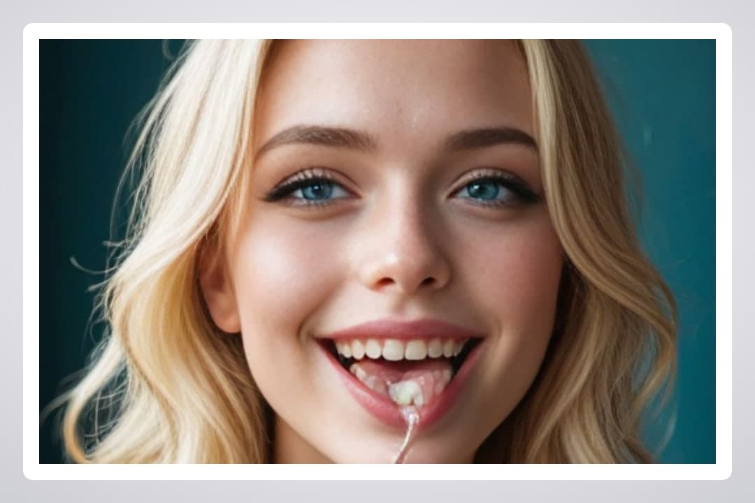 Blonde with cum on tongue
