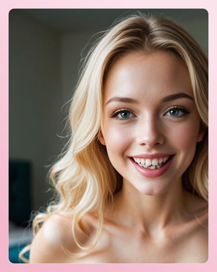Topless blonde close up smile
