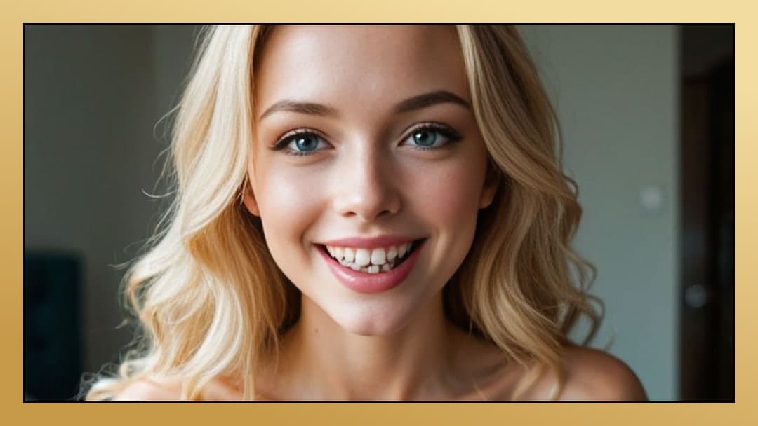 Topless close up blonde smile