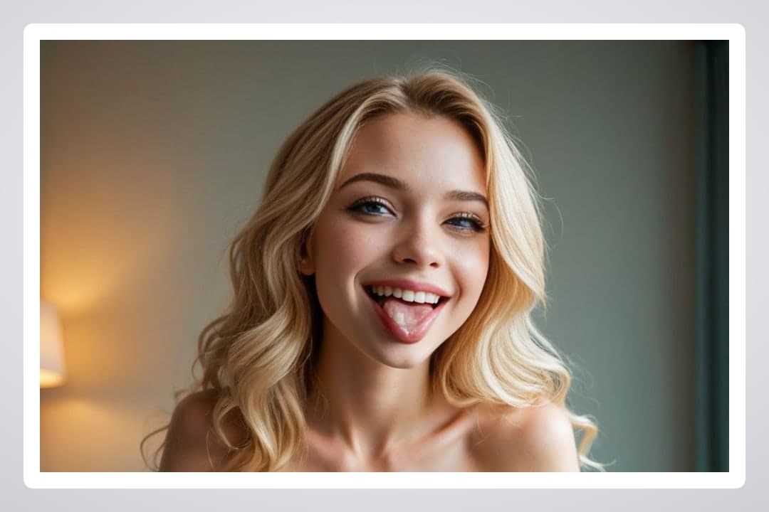 Playful tongue out topless selfie