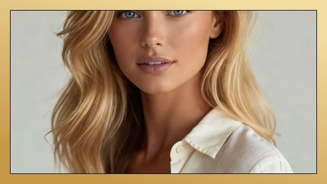 Blonde cleavage unbuttoned shirt close-up