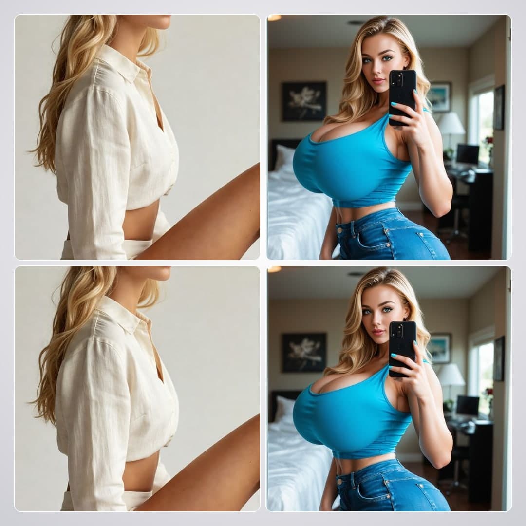 Blue crop top bedroom selfie