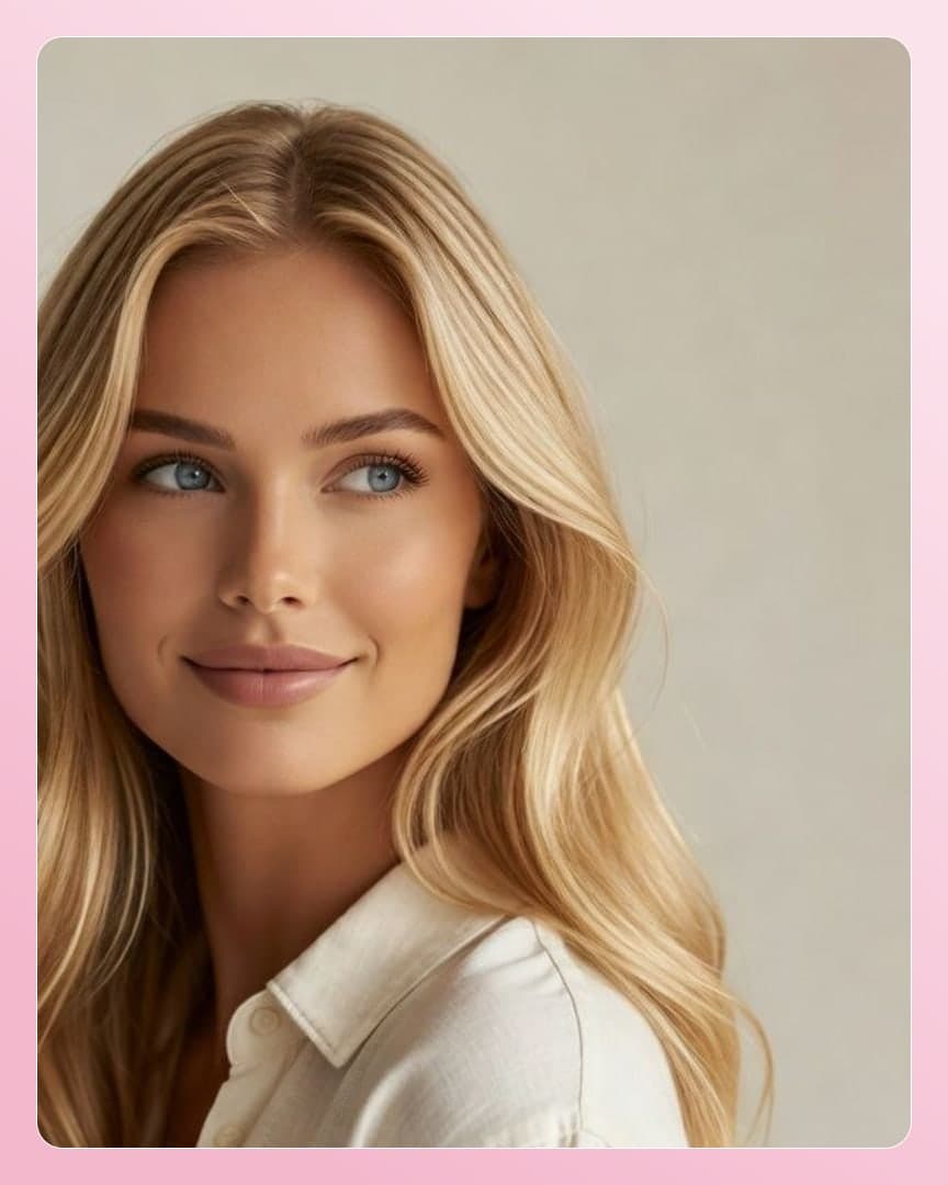 Blonde with blue eyes soft smile