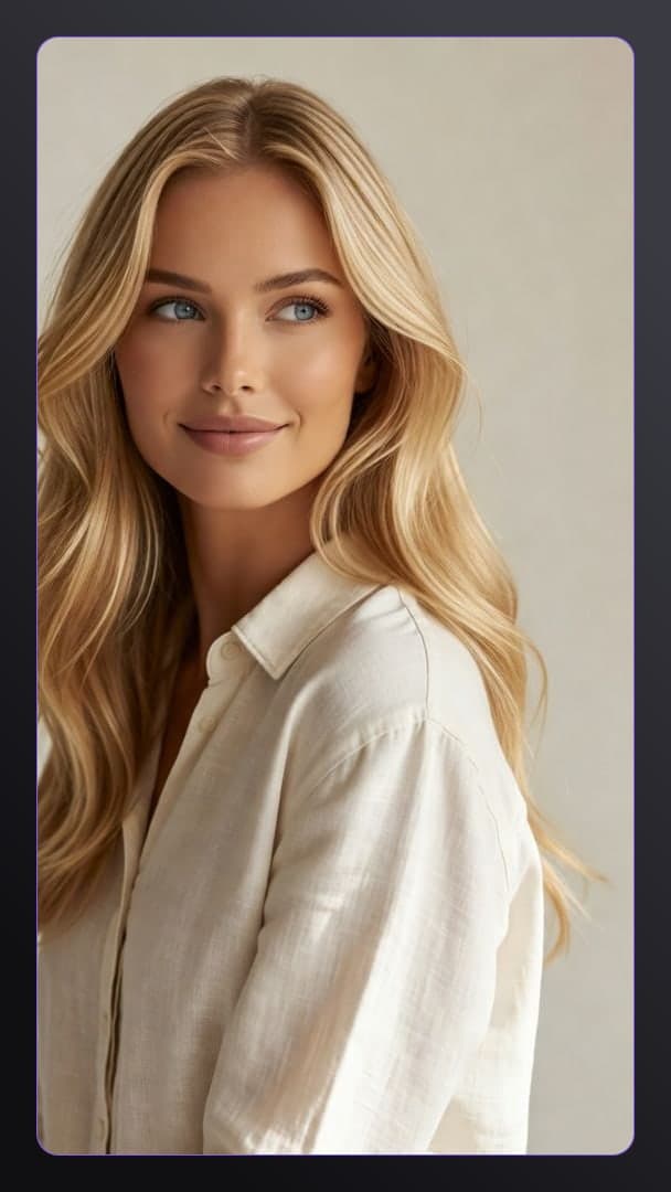 Athletic blonde cleavage linen shirt
