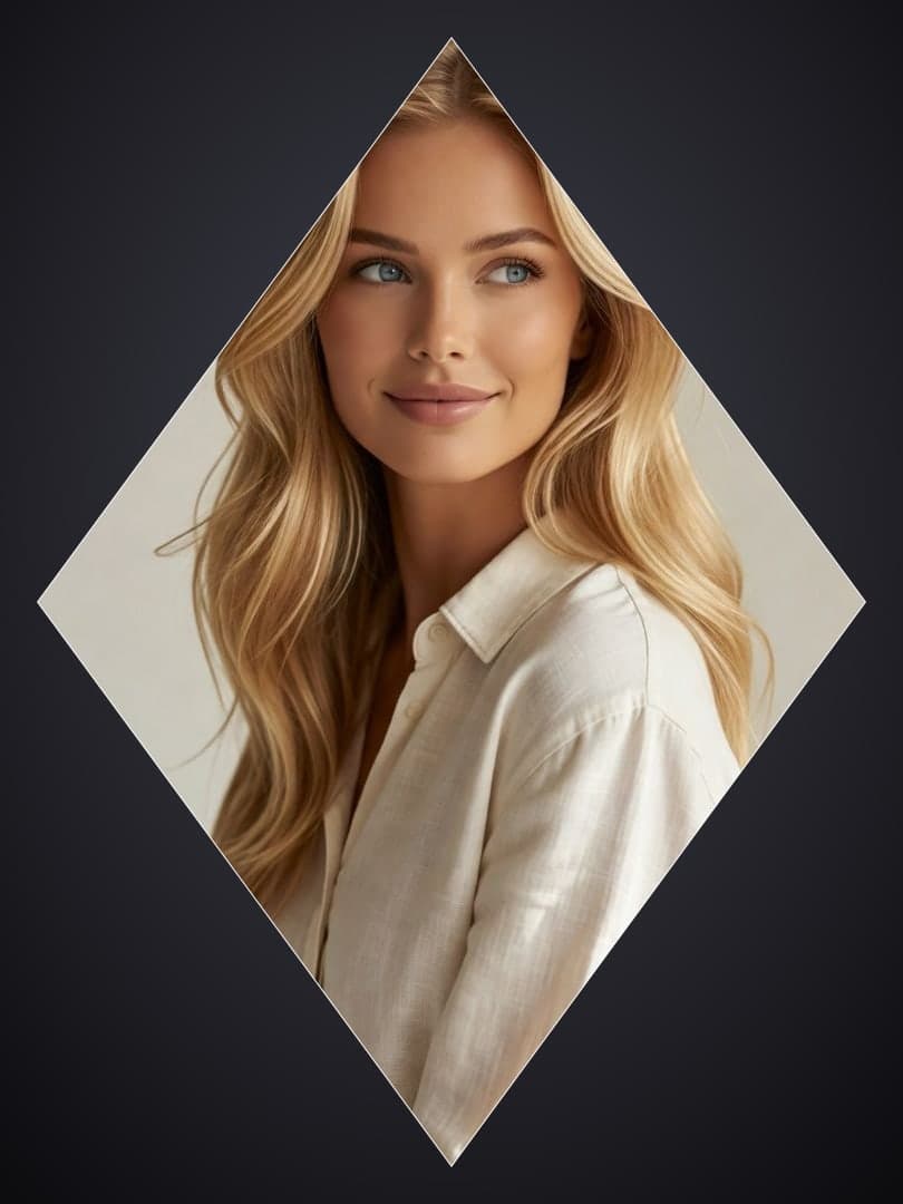 Athletic blonde curves in linen shirt