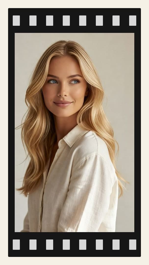 Athletic blonde curves in linen shirt