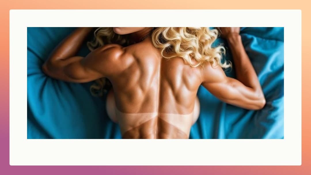Long wavy blonde on blue sheets