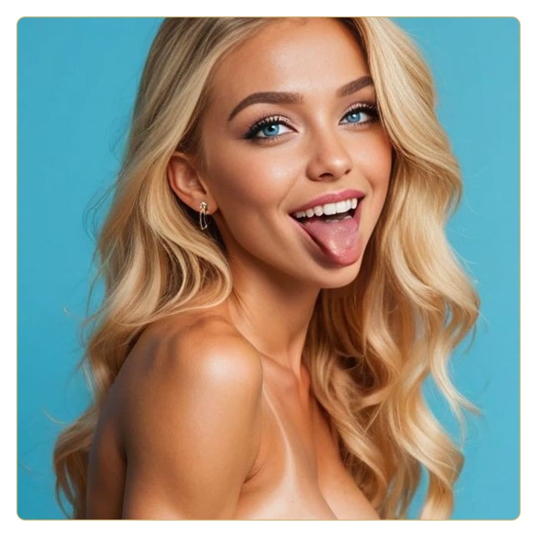 Studio close-up tongue out selfie