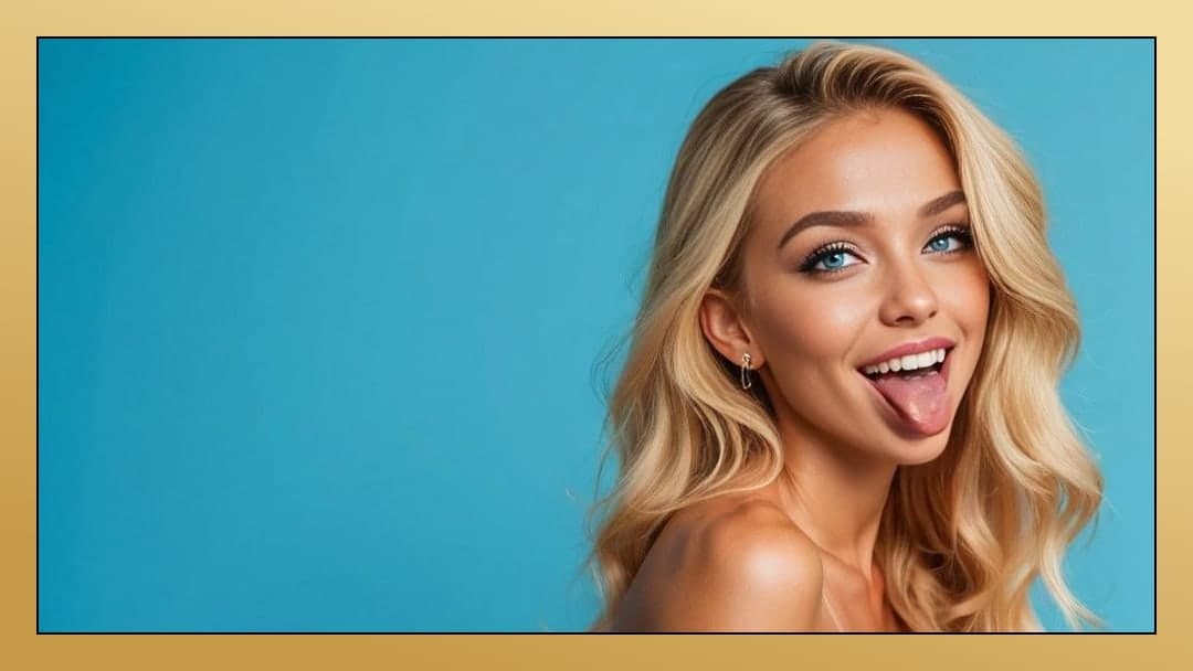Blonde blue eyes tongue out