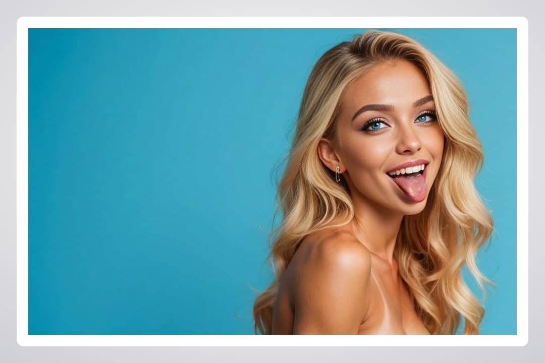 Tongue out topless close-up
