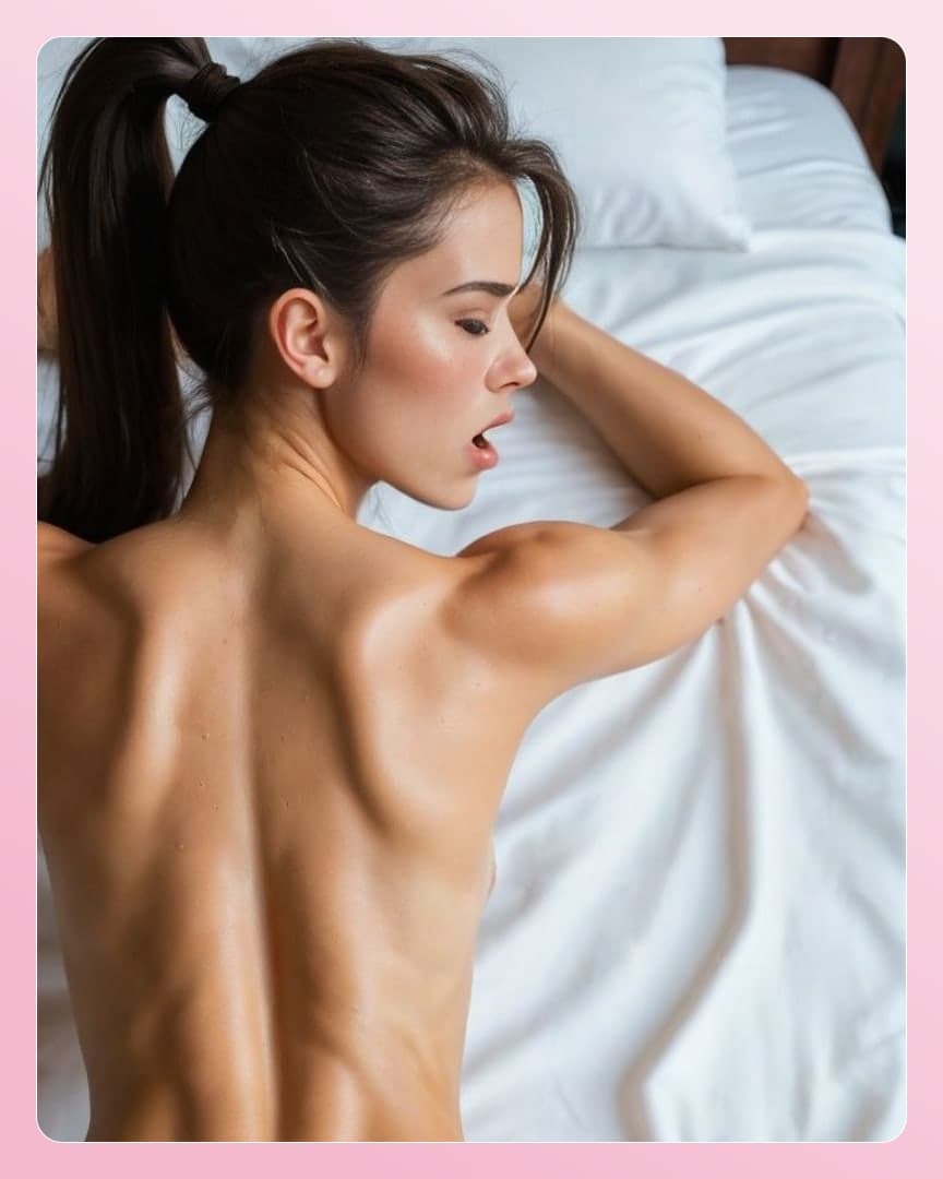 Topless moan on white sheets