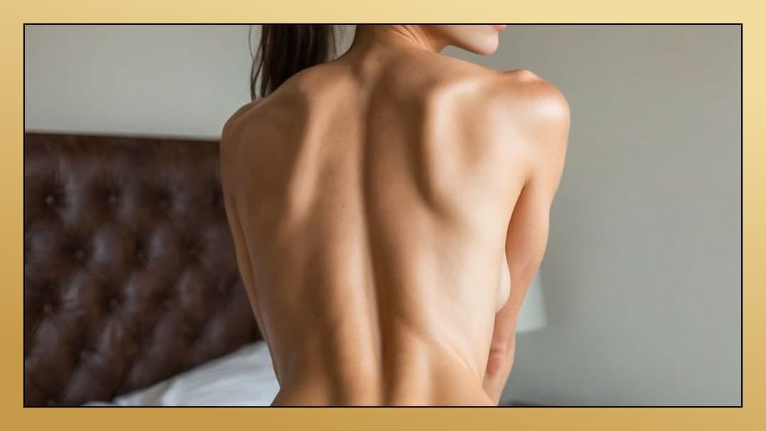 Topless back view on bed