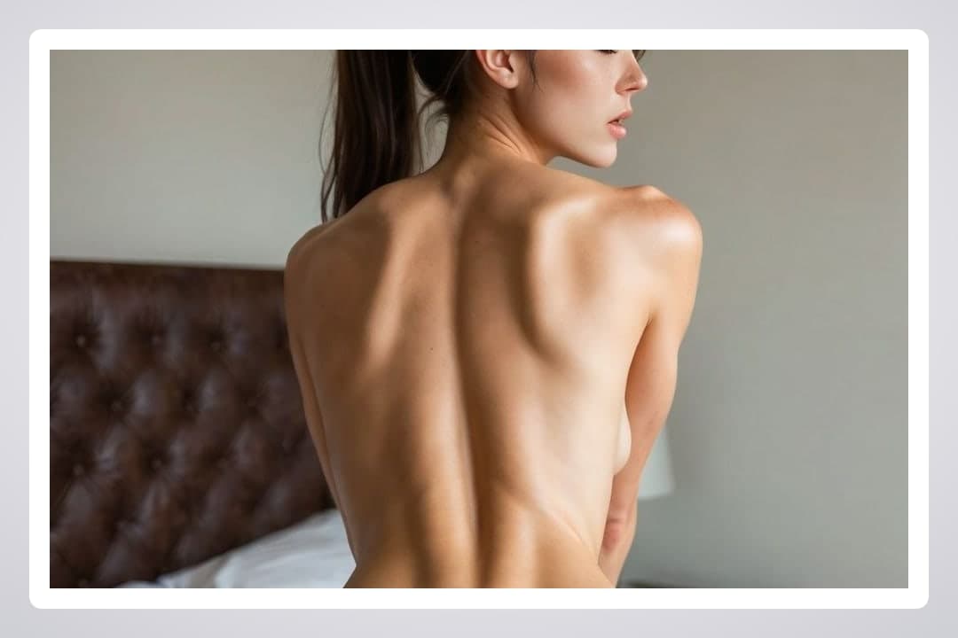 Topless bedroom back view