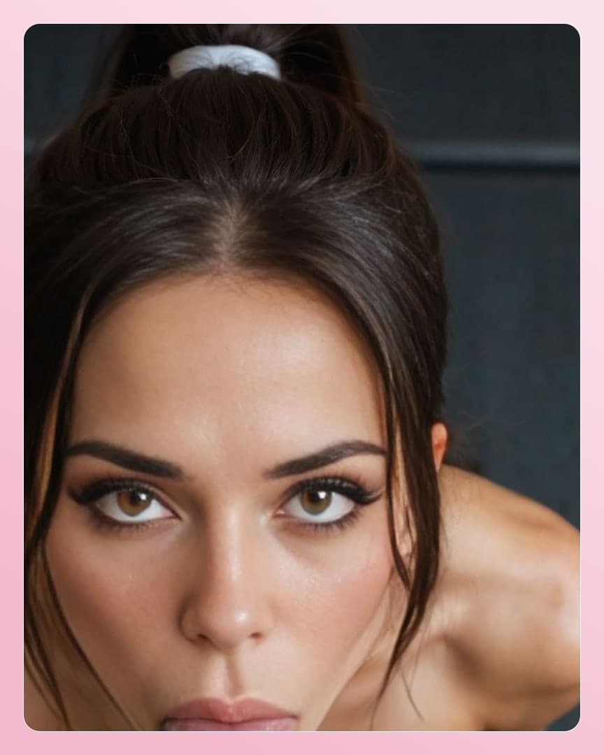 Brunette ponytail topless stare