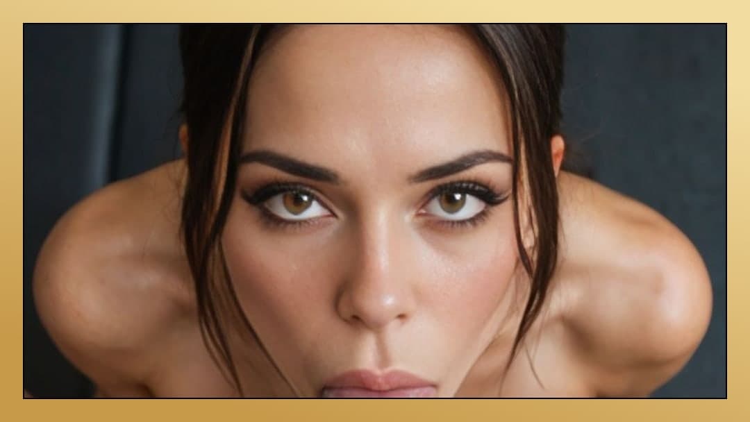 Intense brunette eyes staring up close