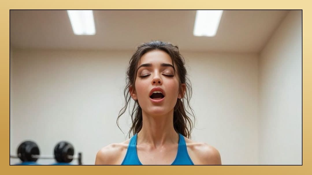 Sweaty moan in gym closeup