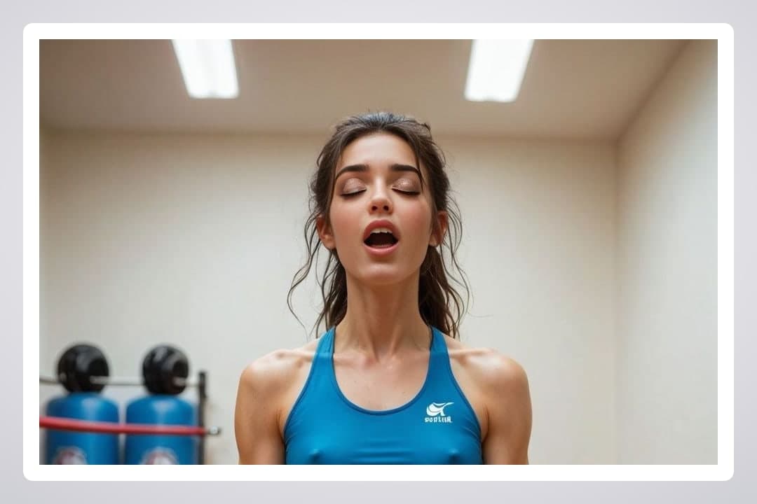 Sweaty athletic cleavage in gym tank