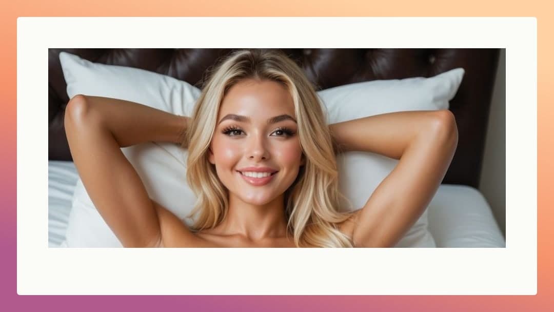 Long wavy blonde on bed