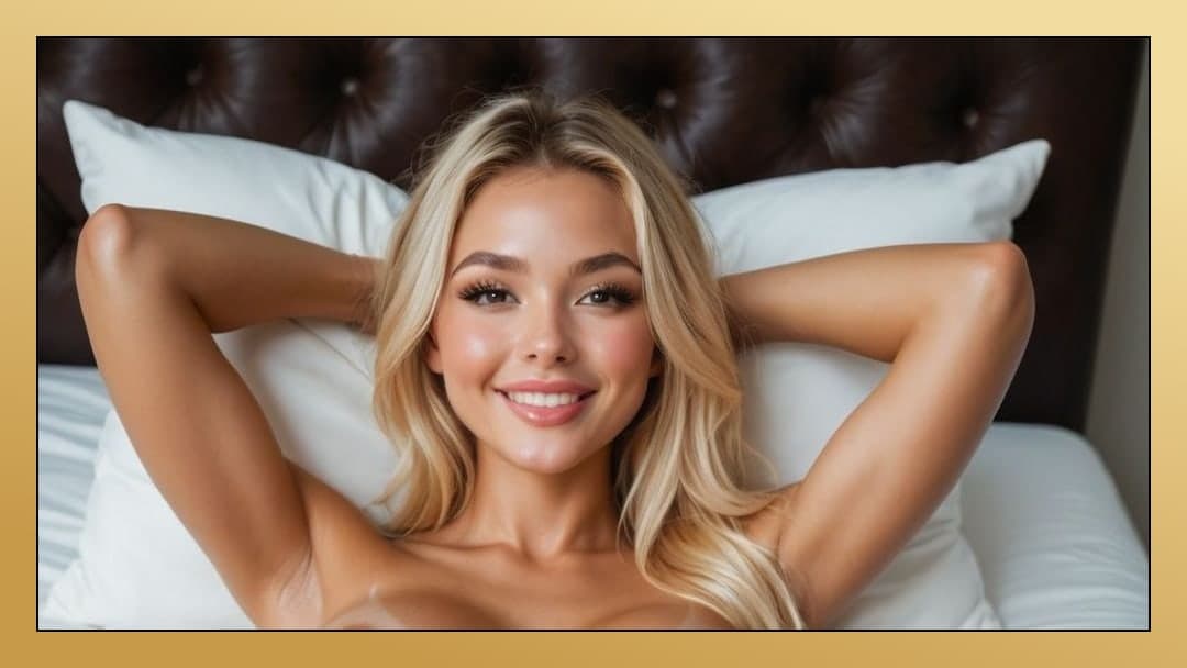 Topless blonde relaxed in bed