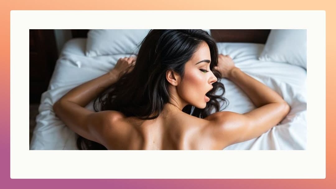 Wavy raven hair on white sheets