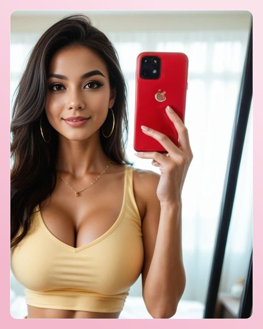 College age Asian mirror selfie