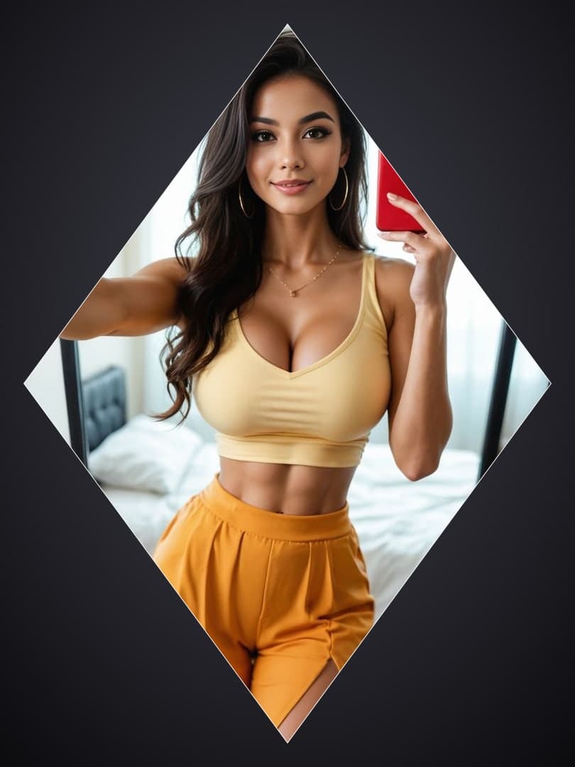 Yellow crop top bedroom selfie