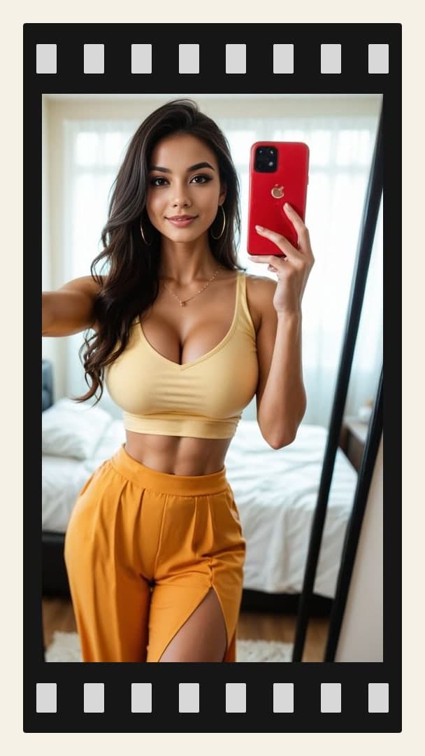 Mirror selfie in yellow crop top