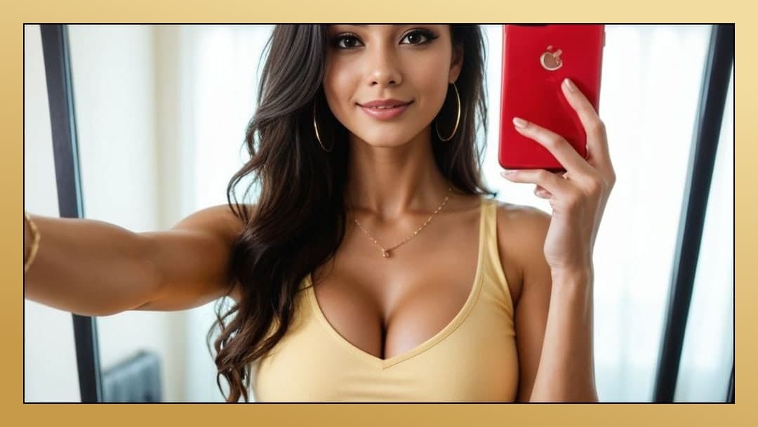 Cleavage selfie in bright room