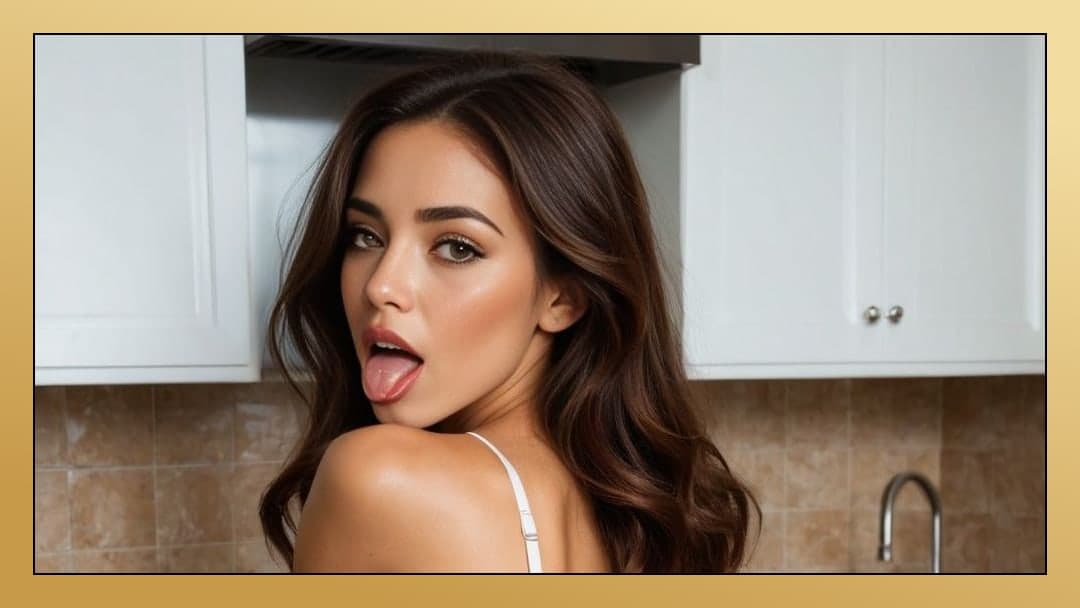 Tongue out kitchen selfie