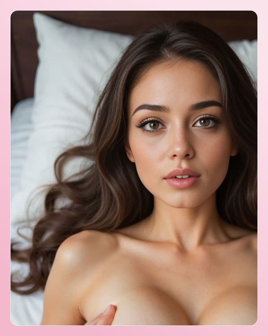 Hazel eyes topless in bed