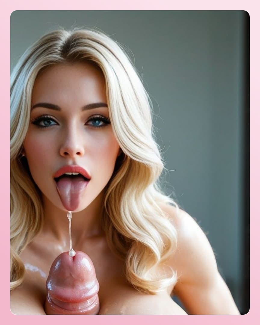 Topless blonde cum on tongue POV