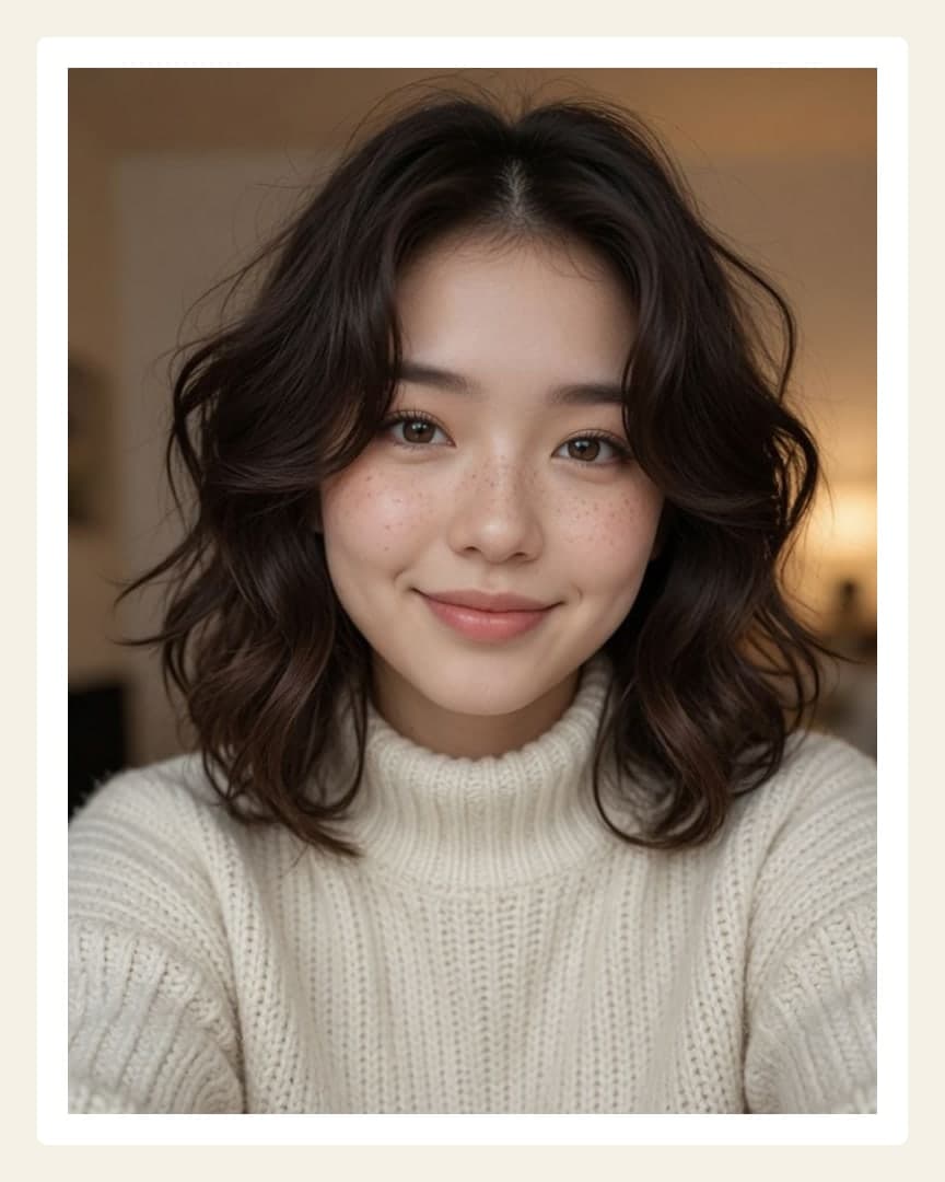 College age brunette selfie sweater
