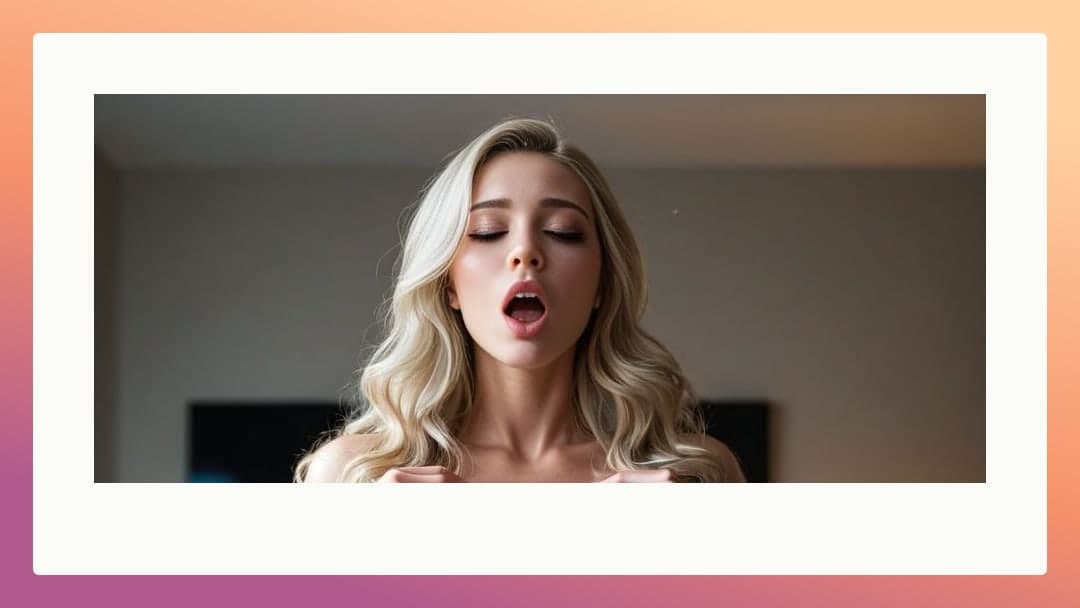 Curvy blonde ahegao topless close-up