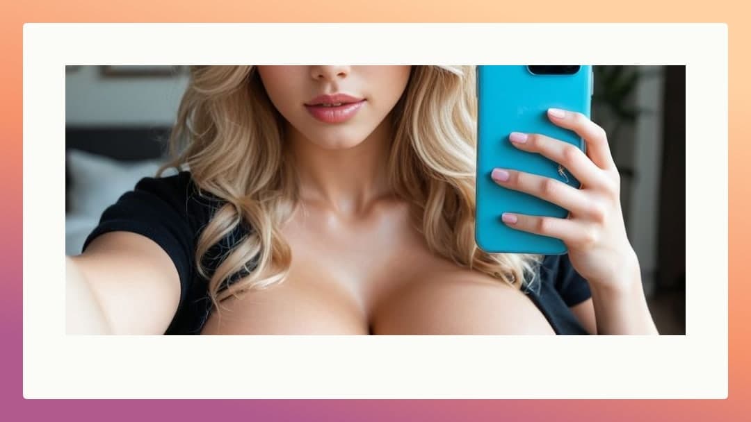 Platinum blonde cleavage selfie close-up