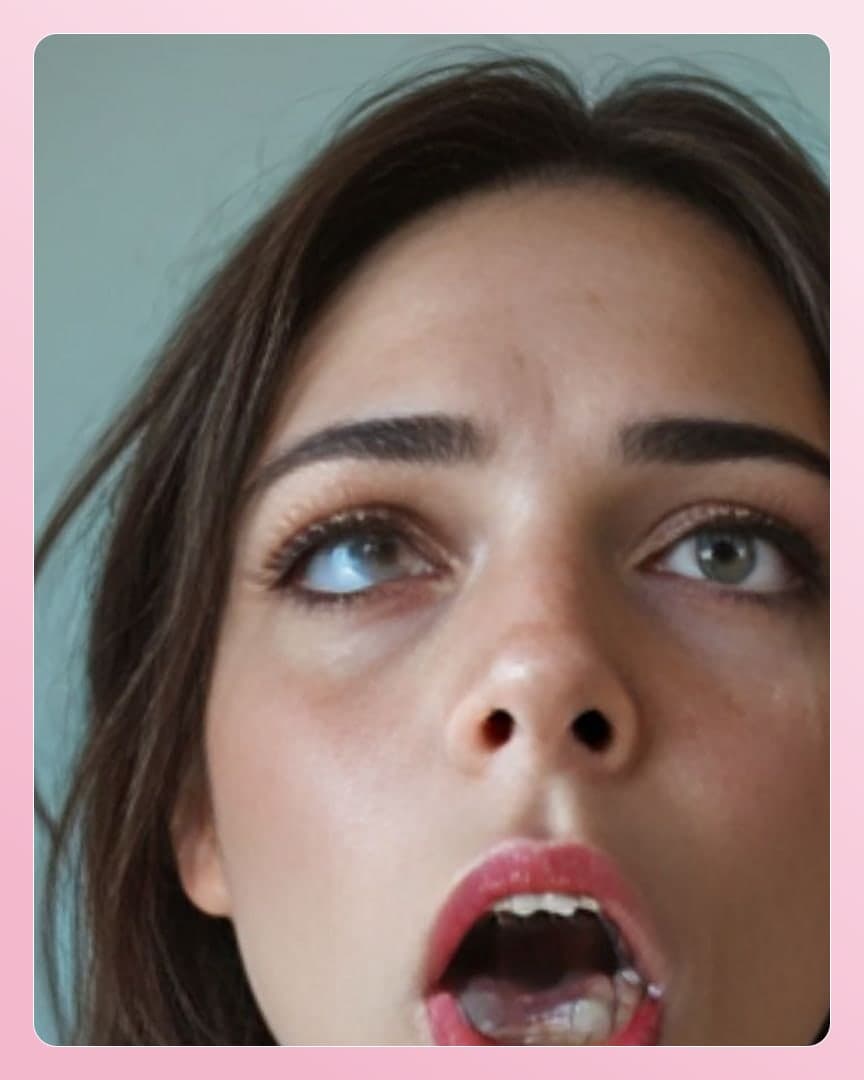 Blue eyed brunette messy facial closeup