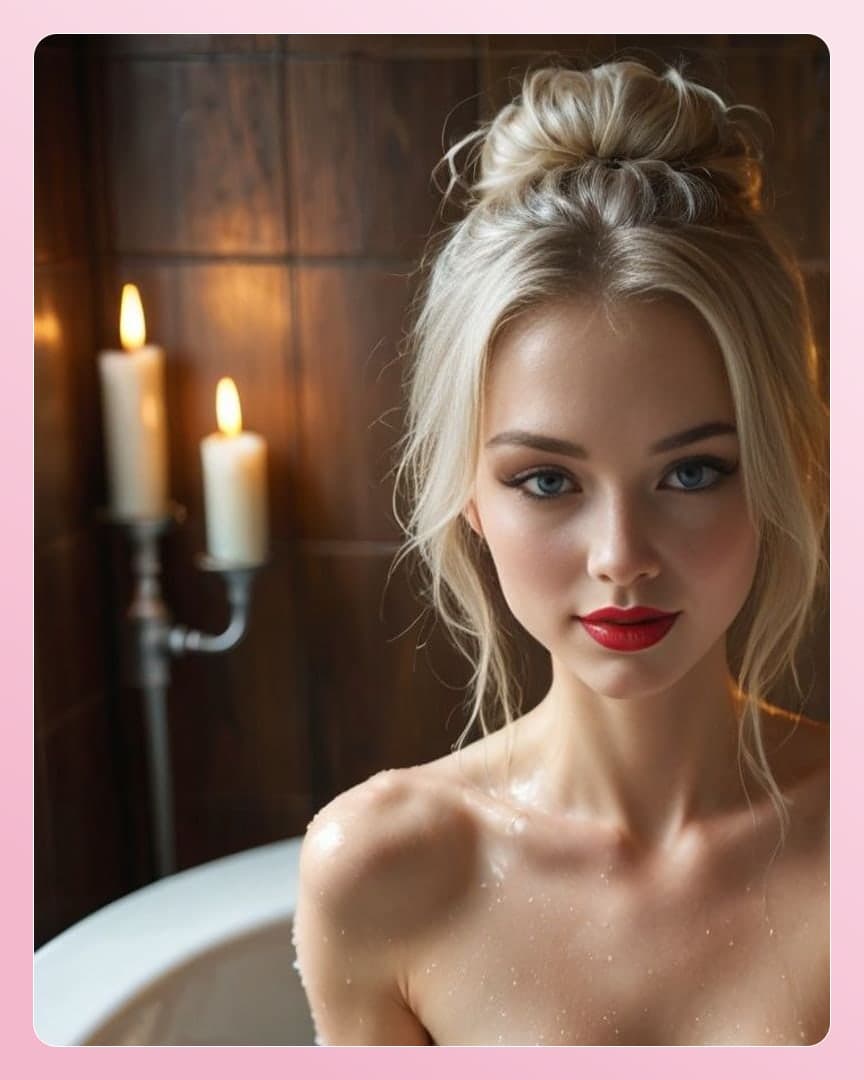 Topless bath candlelight selfie