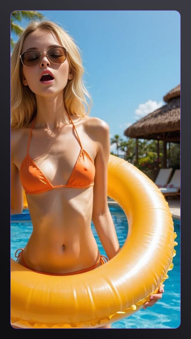 Young adult blonde by the pool