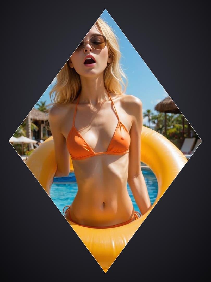 Blonde surprised in orange bikini