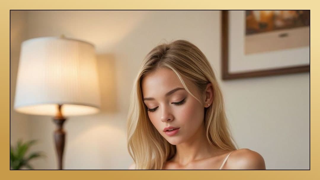 College blonde eyes closed portrait