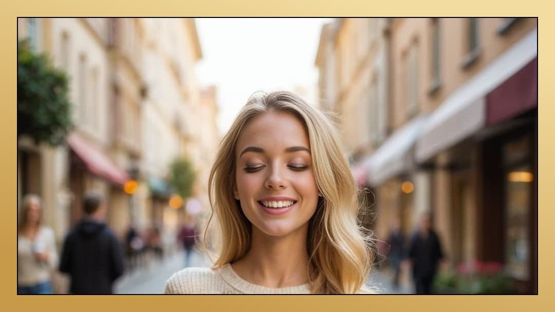 Blonde close-up street smile