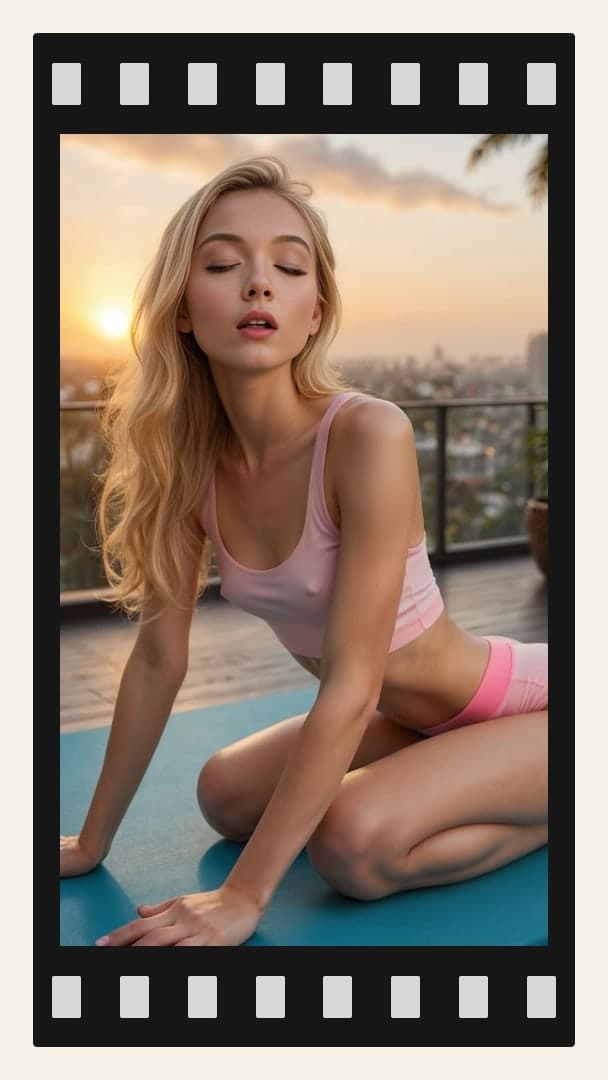 College blonde yoga on balcony